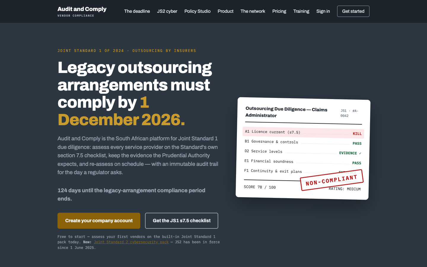 Audit and Comply interface