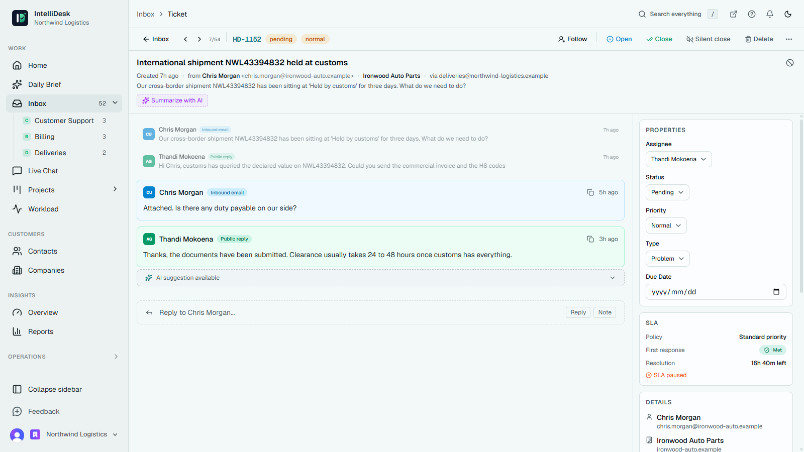 IntelliDesk: Smart inbox with AI-drafted replies